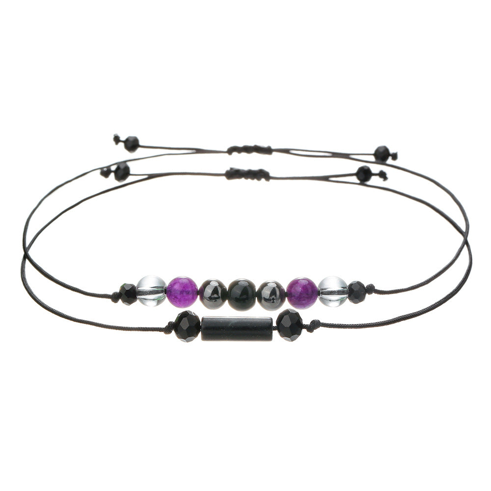 Minimalist Handmade Cylindrical Beaded Stone Bracelet with Rose Quartz Tiger Eye Hematite and Black Agate for Unisex