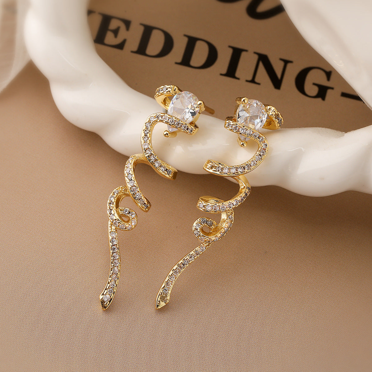 Geometric Dangle Stud Earrings for Women with Gold-Plated Copper Base and Zircon Inlay in Modern Minimalist Style