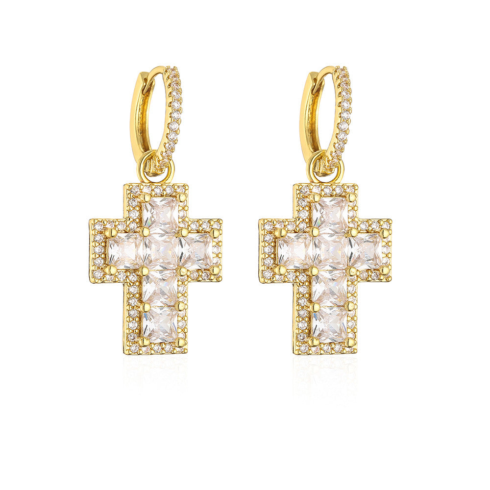 Fashion Irregular Geometric Cubic Zirconia Gold Plated Brass Earrings for Women