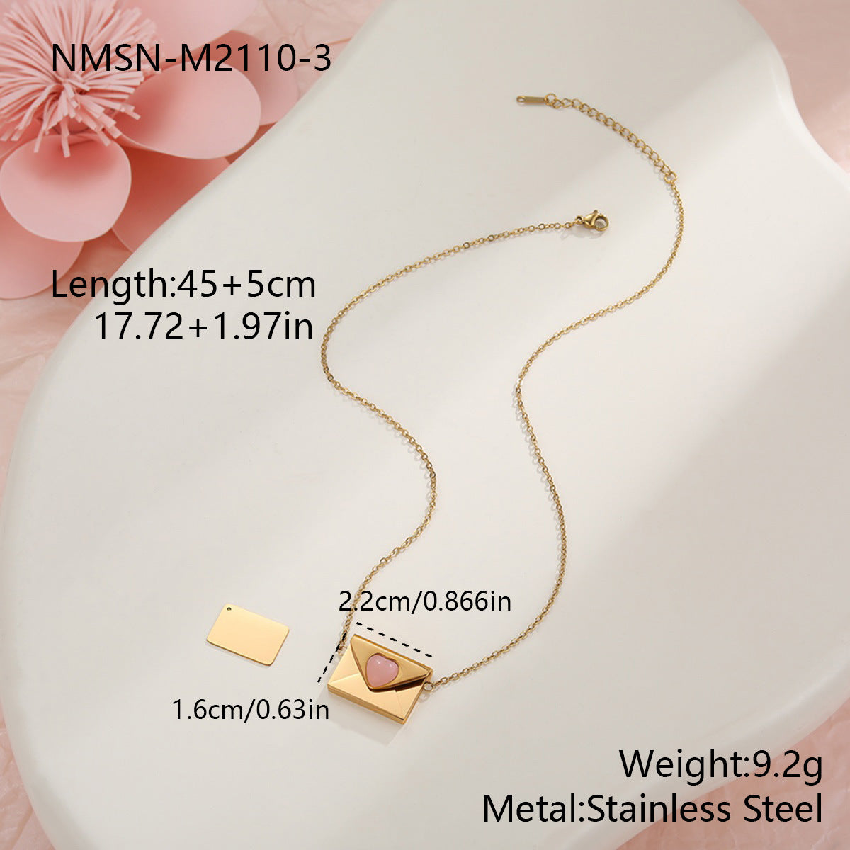 Elegante collana da donna in acciaio inossidabile placcato oro 18 carati con ciondolo a forma di busta a cuore fai da te
