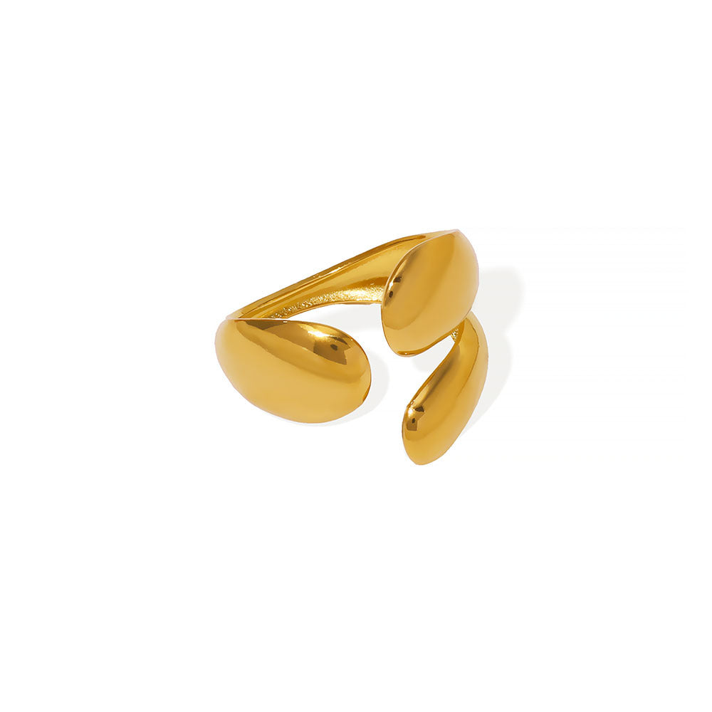 Anello in acciaio inossidabile placcato oro con motivo a foglia, ovale asimmetrico geometrico intagliato e traforato