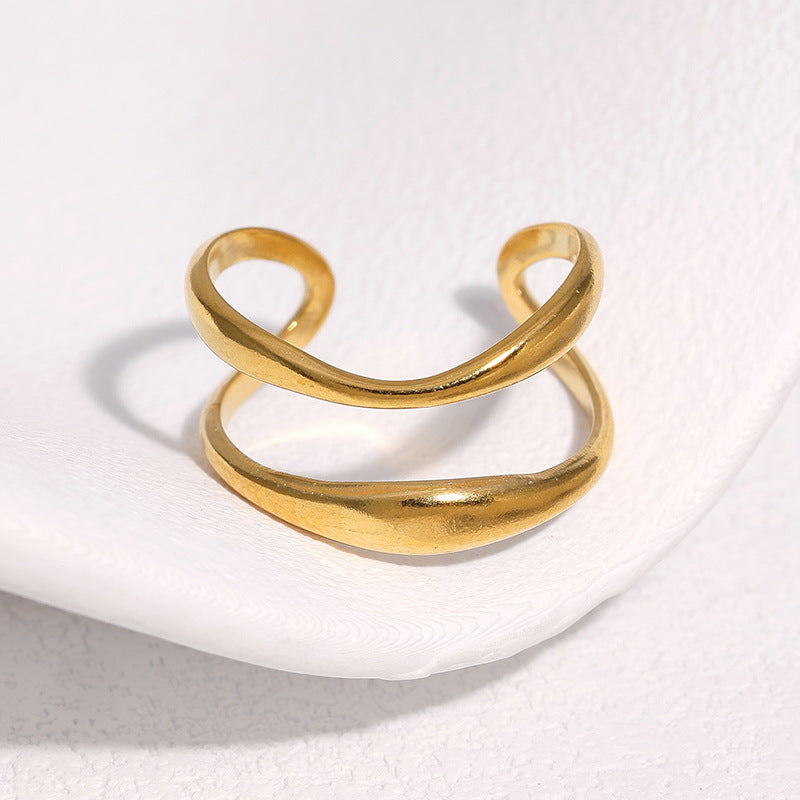 Minimalist Geometric Plated Stainless Steel Adjustable Ring for Women