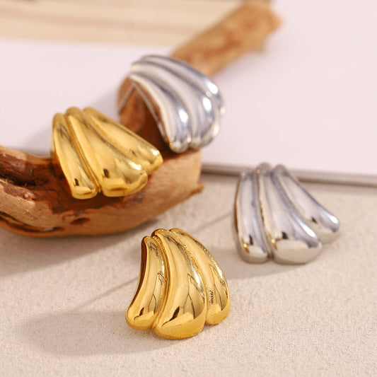 Vintage Fashion Minimalist Pumpkin-Shaped Stainless Steel Earrings with 18K Gold Plating for Women