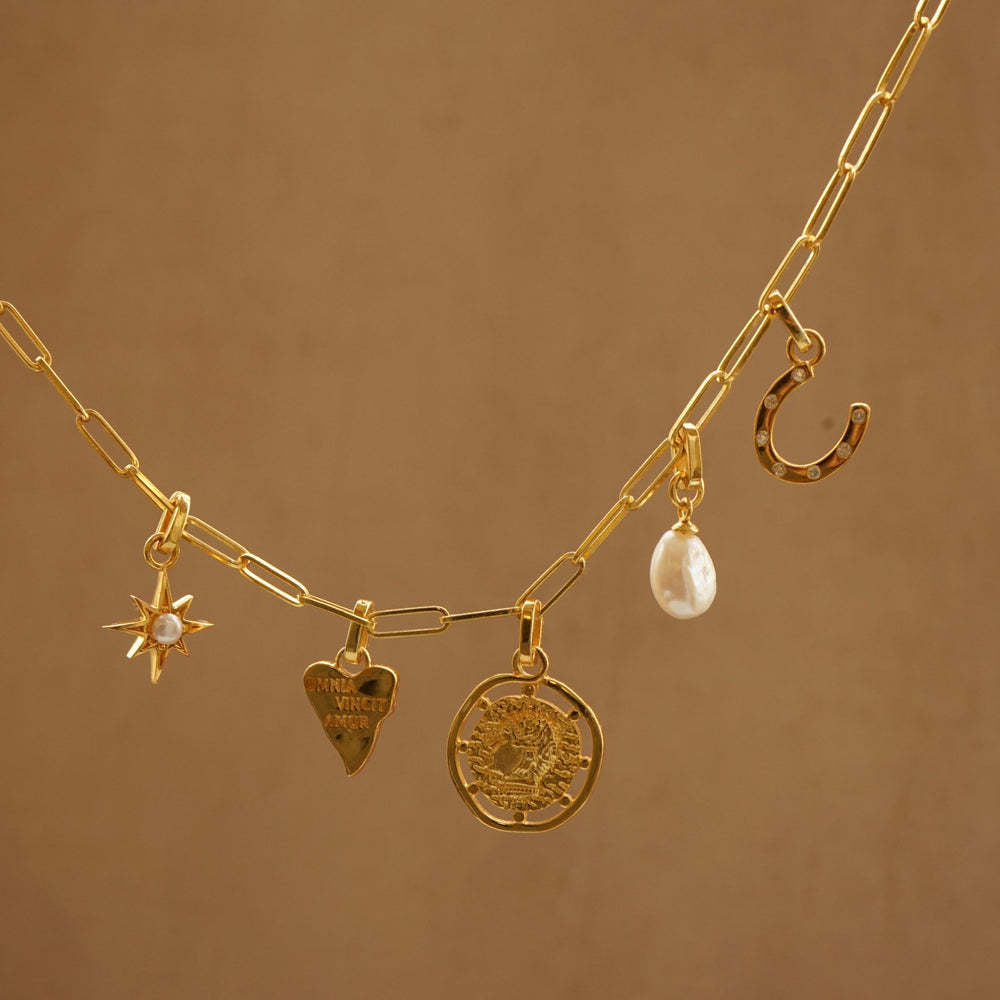 Heart Geometric Stainless Steel PVD Necklace with Cubic Zirconia and Agate Inlay