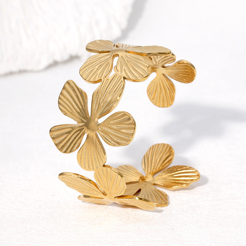 Bracciale Minimalista a Forma di Petalo in Acciaio Inossidabile Placcato Oro 18K da Donna, Gioielli Ipoallergenici in Acciaio al Titanio