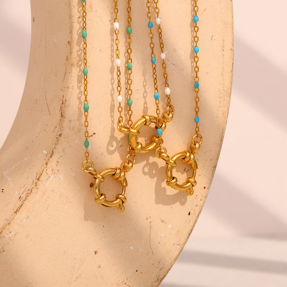 Collana con Pendente Geometrico Stile Bohemien da Donna in Acciaio Inossidabile con Placcatura in Oro 18K e Finitura Smaltata