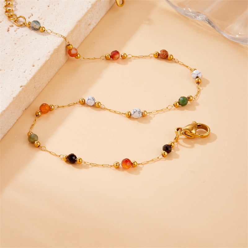 Minimalist Beach Style Colorful Beaded Stone Stainless Steel Anklet