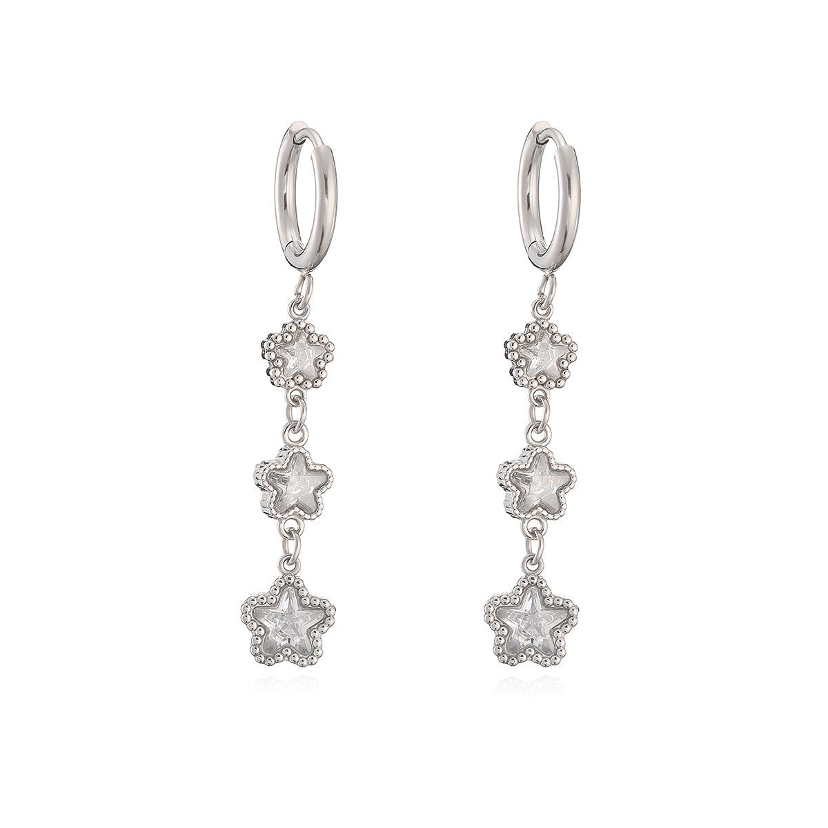 Minimalist 18K Gold Plated Star Geometric Stainless Steel Cubic Zirconia Earrings for Women