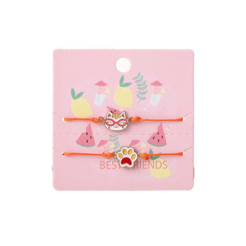 Cartoon Cat Paw Charm Bracelet for Kids with Enamel Finish in Alloy, Sweet Style Animal-Shaped Wristband