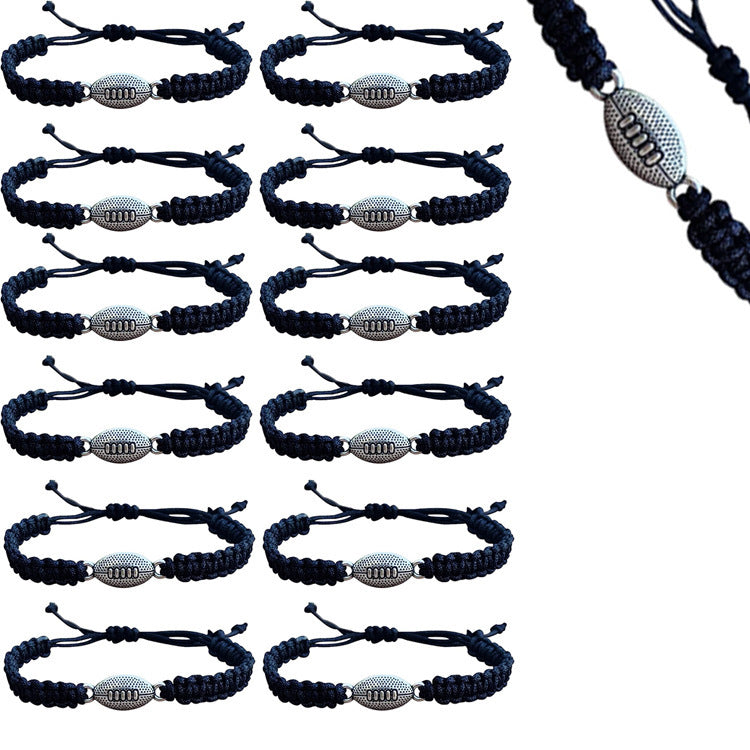 Unisex Geometric American Football Braided Cord Bracelet Adjustable Beaded Sports Wristband Gift