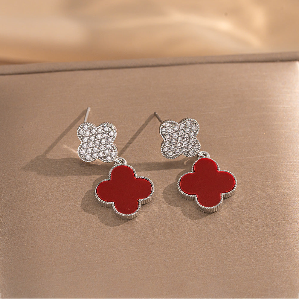 Set collana di lusso in acciaio al titanio geometrico con dettagli in strass micro-pavé e catena a maglie ovali per donna