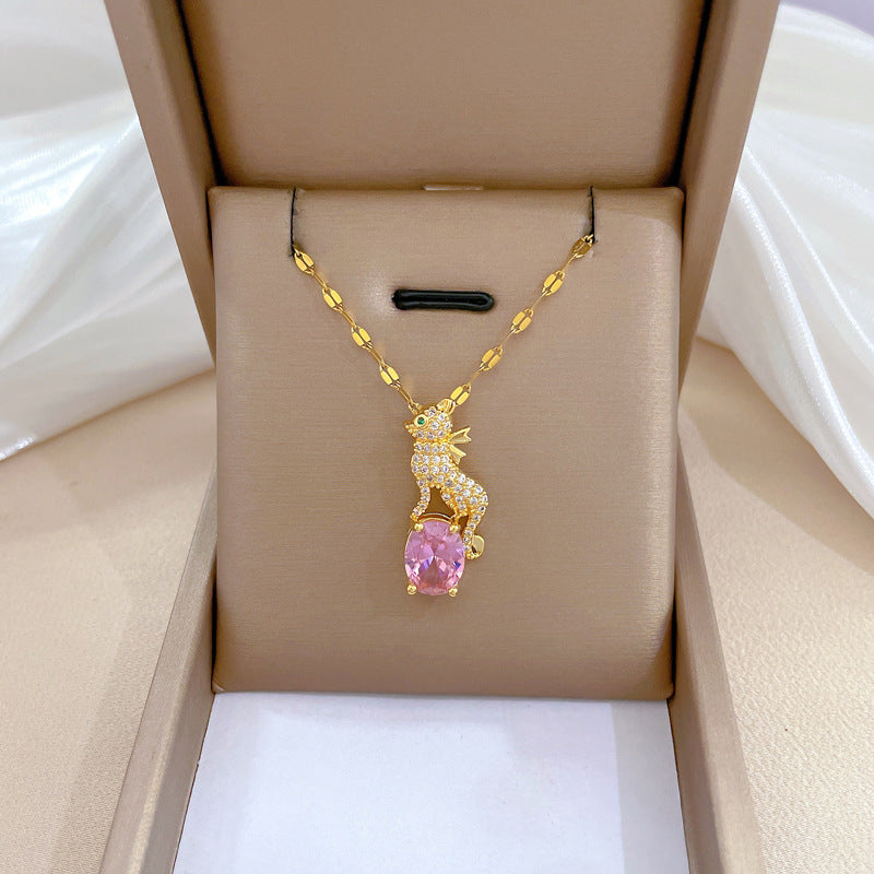 Collar de acero de titanio geométrico minimalista de lujo con incrustaciones de diamantes de imitación para mujer