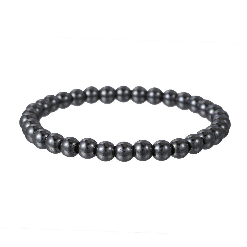 Geometric Round Hematite Magnetic Bracelet with Evil Eye Design