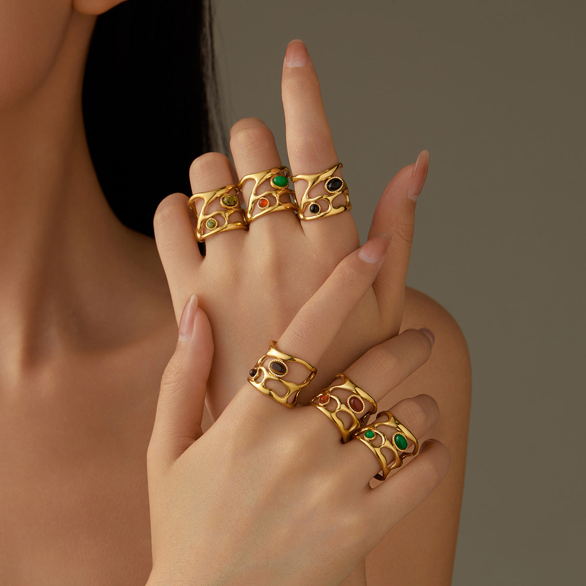 Anillo abierto minimalista de moda Morandi para mujer en acero inoxidable con acabado chapado