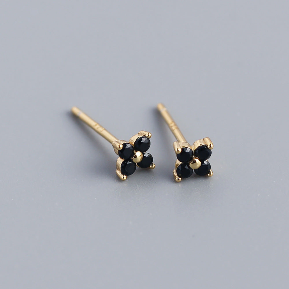 Minimalist Sweet 925 Sterling Silver Inlaid Rhinestone Floral Stud Earrings