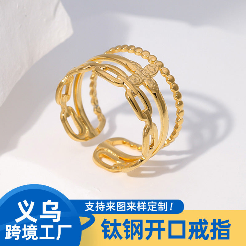 Geometric Chain Plated Stainless Steel Ring