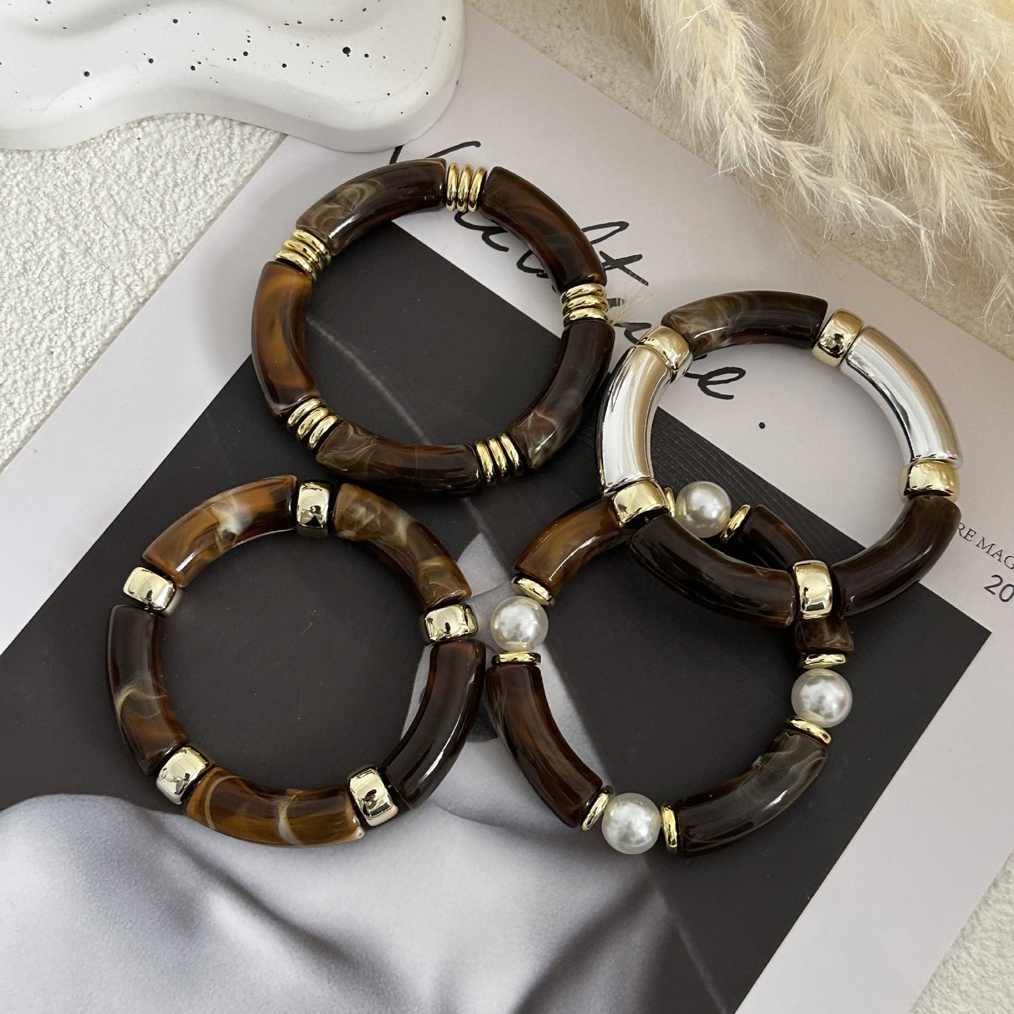 Fashion Vintage Geometric Acrylic Drip Oil Curved Tube Bracelet