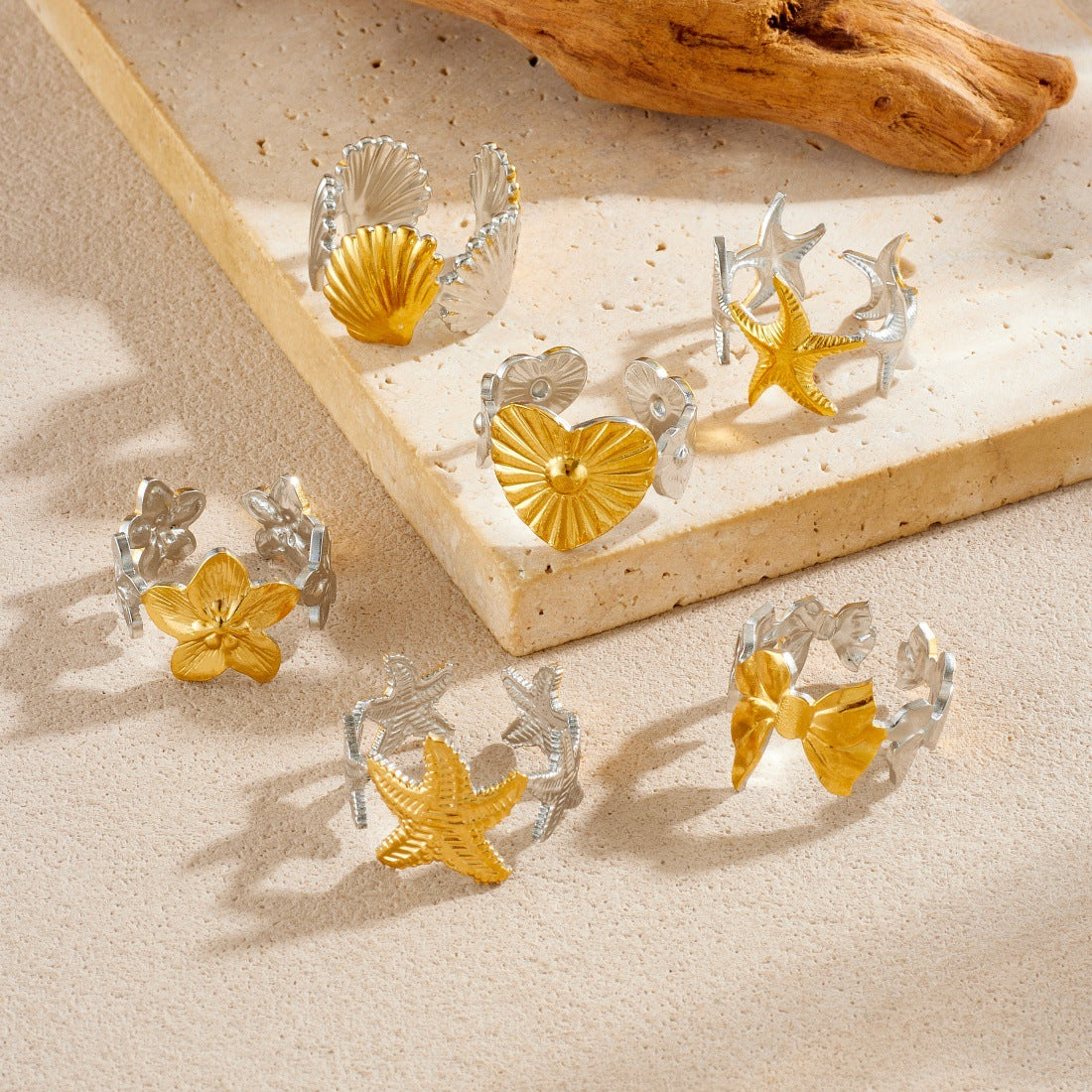 Trendy Gold Plated Floral Bow Stainless Steel Open Ring