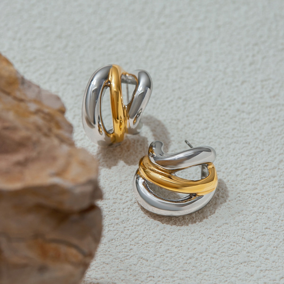Minimalist Geometric C-Shape Plated Stainless Steel Earrings for Women