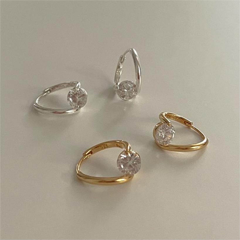 Minimalist Geometric Letter-Shaped 925 Sterling Silver Earrings with Rhinestone Inlay and Plated Finish