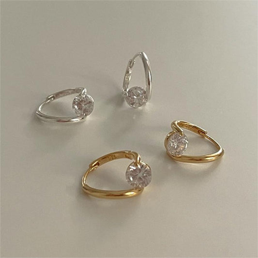 Minimalist Geometric Letter-Shaped 925 Sterling Silver Earrings with Rhinestone Inlay and Plated Finish