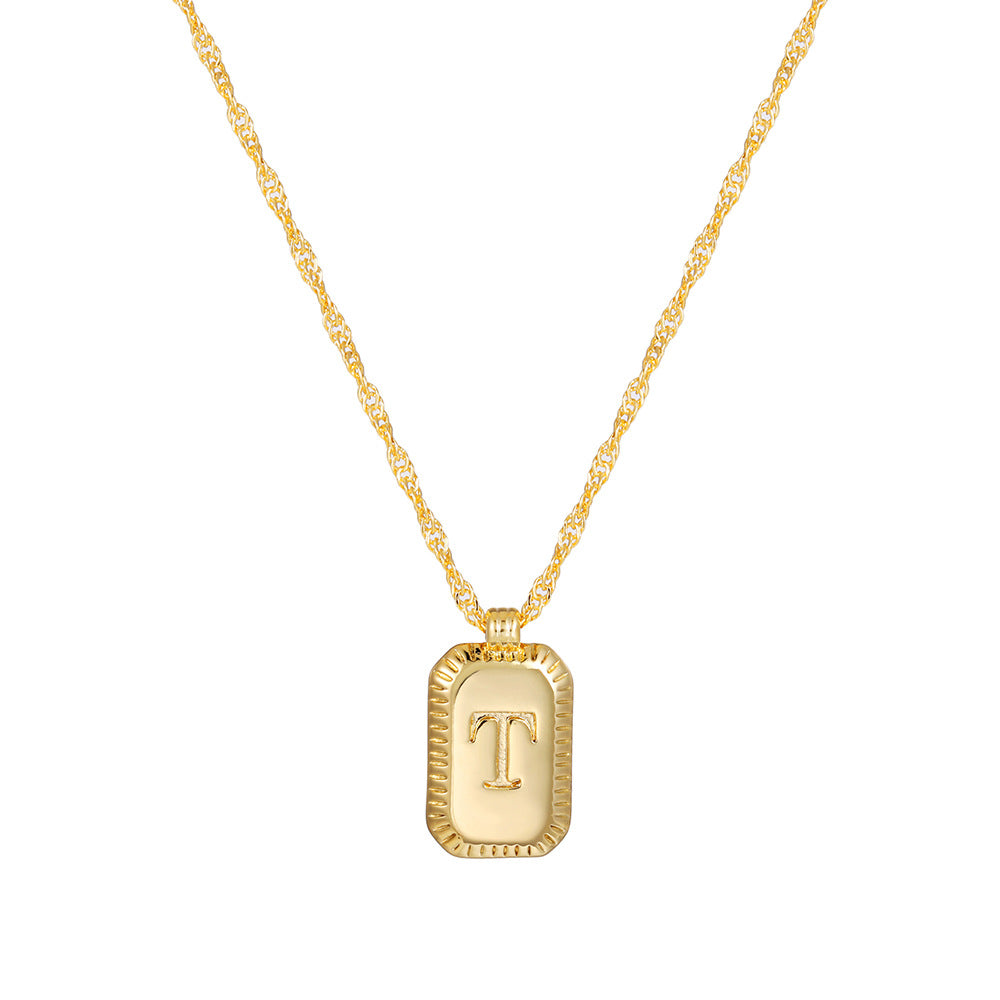 Sweet Gold Plated Brass Letter Geometric Titanium Steel Pendant Necklace for Women