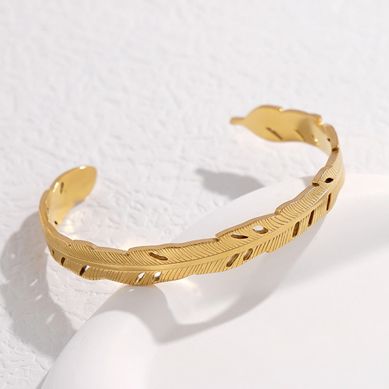 Adjustable Titanium Steel Bracelet for Women with Geometric Line Design Electroplated Finish Statement Cuff