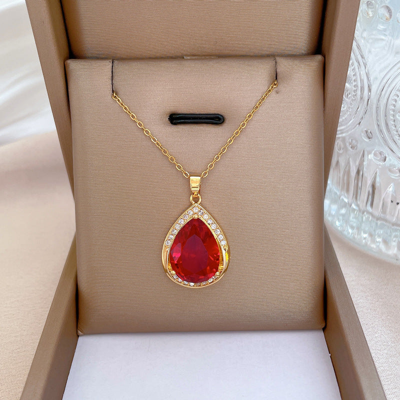 Luxury Rhinestone Inlay Geometric Titanium Steel Necklace for Women