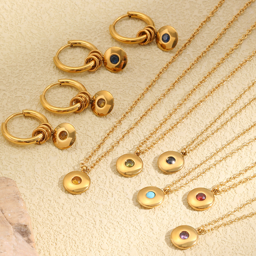 Minimalist 18K Gold Plated Stainless Steel Round Geometric Pendant Necklace for Women