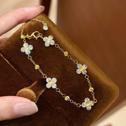 Pulsera Ajustable Elegante con Forma Floral, Engastada con Circonitas, para Mujer, en Cobre con Estilo Minimalista de Lujo