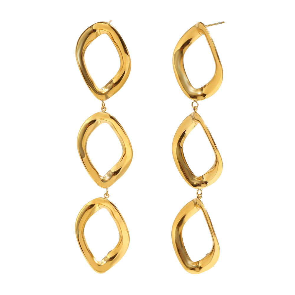 Pendientes de Acero Inoxidable Minimalistas con Baño de Rodio, Tono Oro de 18K, con Diseño Geométrico en Forma de Diamante para Mujer