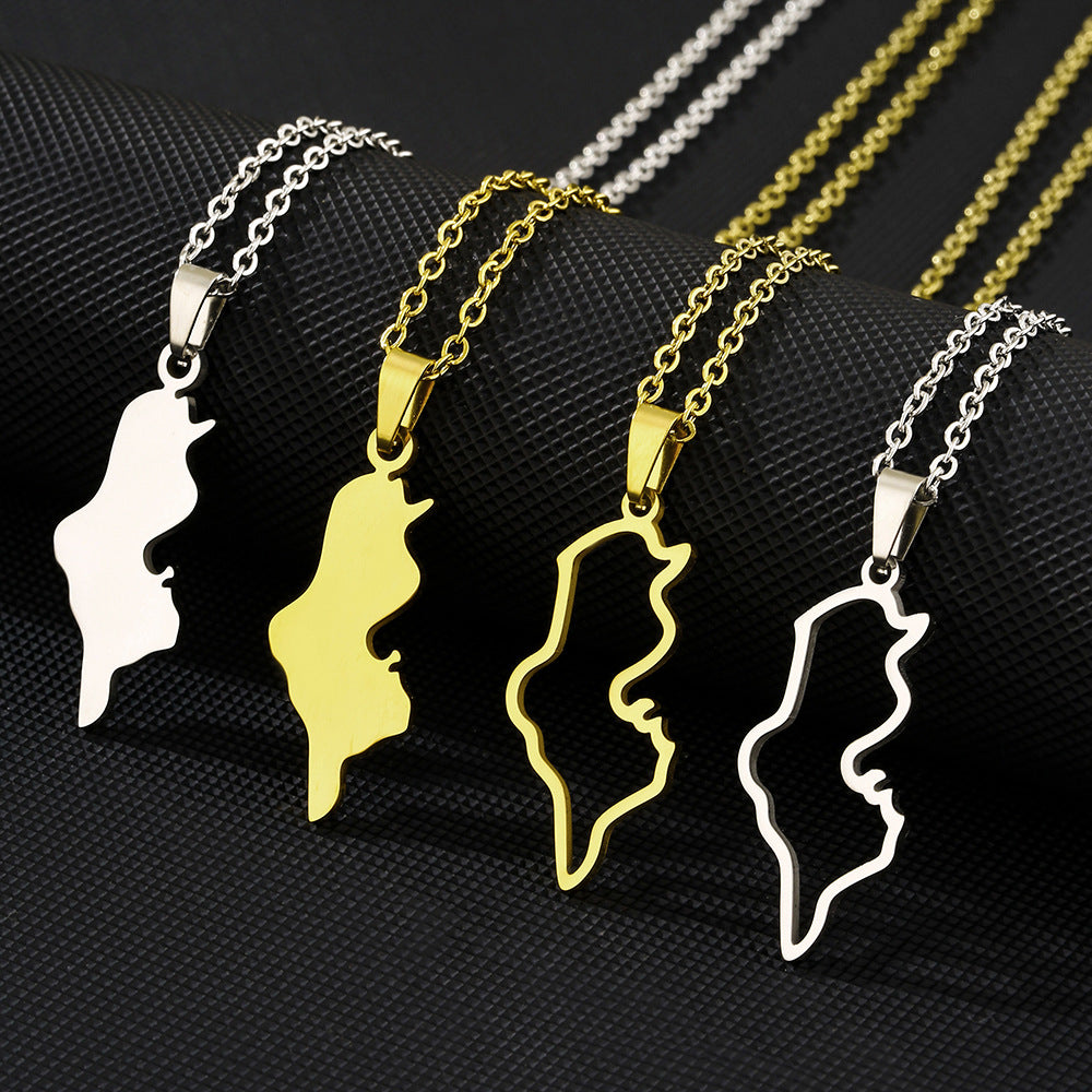 Collana Pendente Minimalista Geometrica Placcata in Acciaio al Titanio Unisex con Catena a O