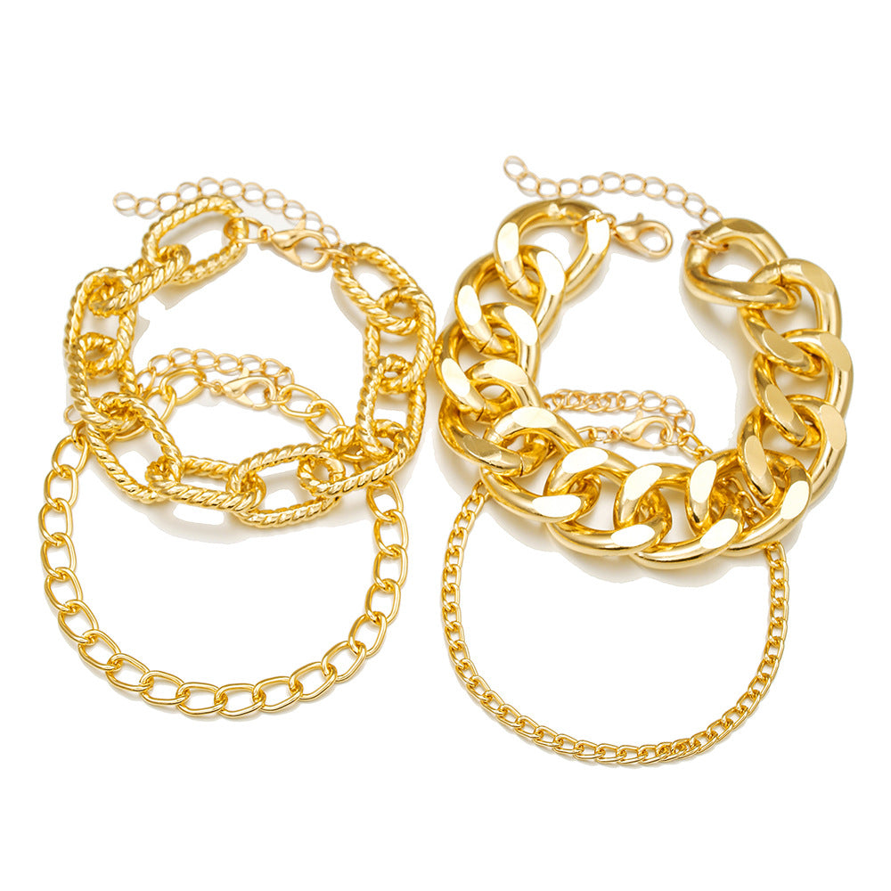 Multi-Layer Geometric Round Iron Plated Cuban Link Chain Bracelet Set