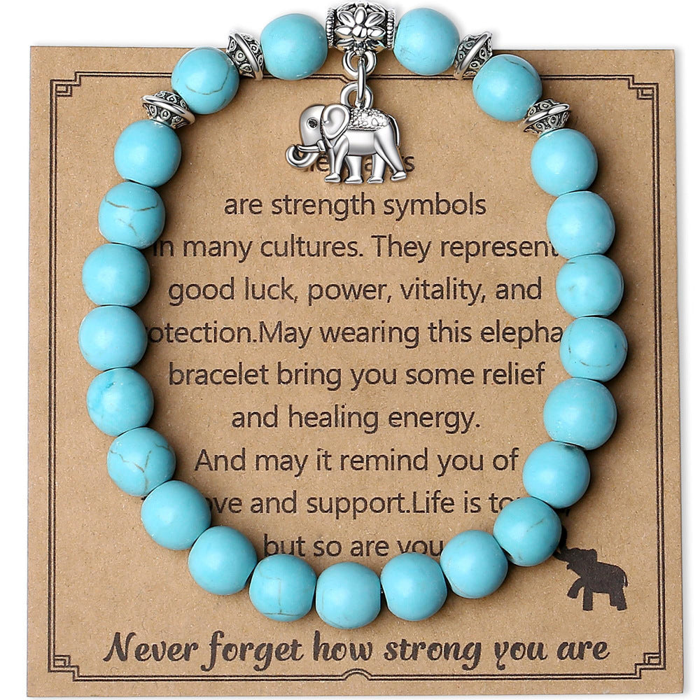 8mm Natural Stone Charm Bar Bracelet with Elephant Amethyst Amazonite Rose Quartz Fluorite Unisex Handmade Jewelry