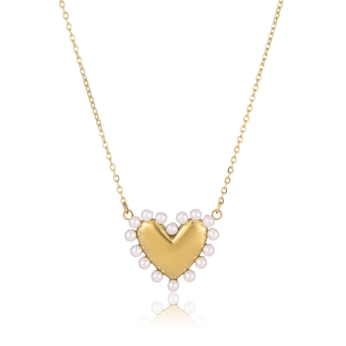 Collana con ciondolo a perla a cuore in acciaio inossidabile vintage con catena geometrica e orecchini abbinati da donna
