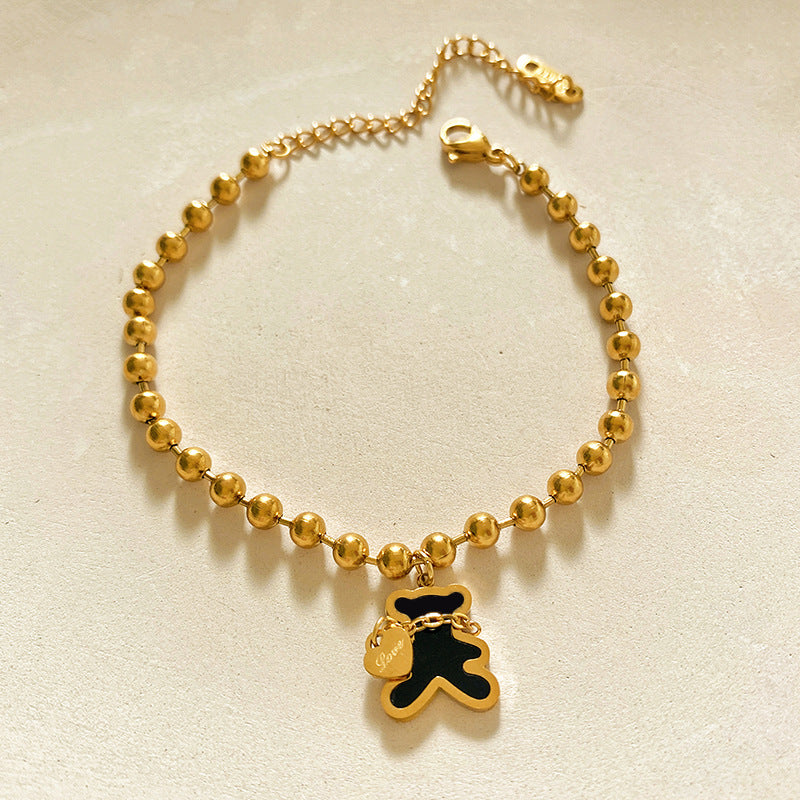 Minimalist Letter Heart Bear Beaded Ball Chain Bracelet Titanium Steel Plated Unisex