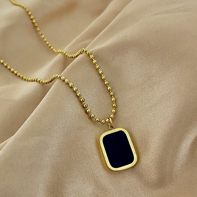 Minimalist Square Geometric Titanium Steel Necklace with Stainless Steel Pendant for Women