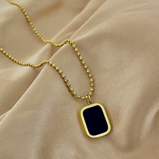 Minimalist Square Geometric Titanium Steel Necklace with Stainless Steel Pendant for Women