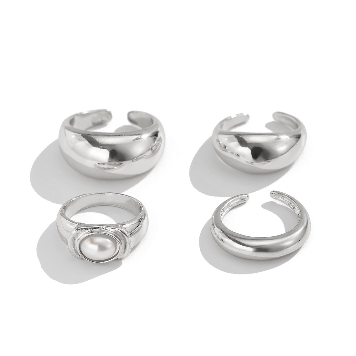 Minimalist Geometric Zinc Alloy Plated Ring with Pearl Inlay for Women