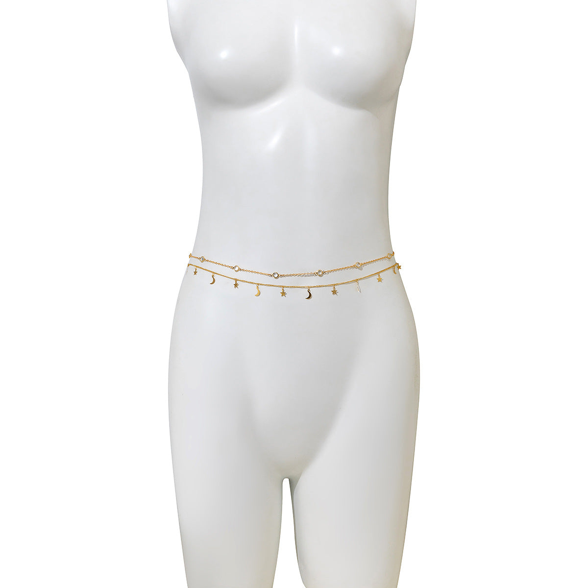Catena per il corpo con stella geometrica e luna minimalista con nappe da donna in metallo, catena sottile a serpente regolabile da 60 a 100 cm