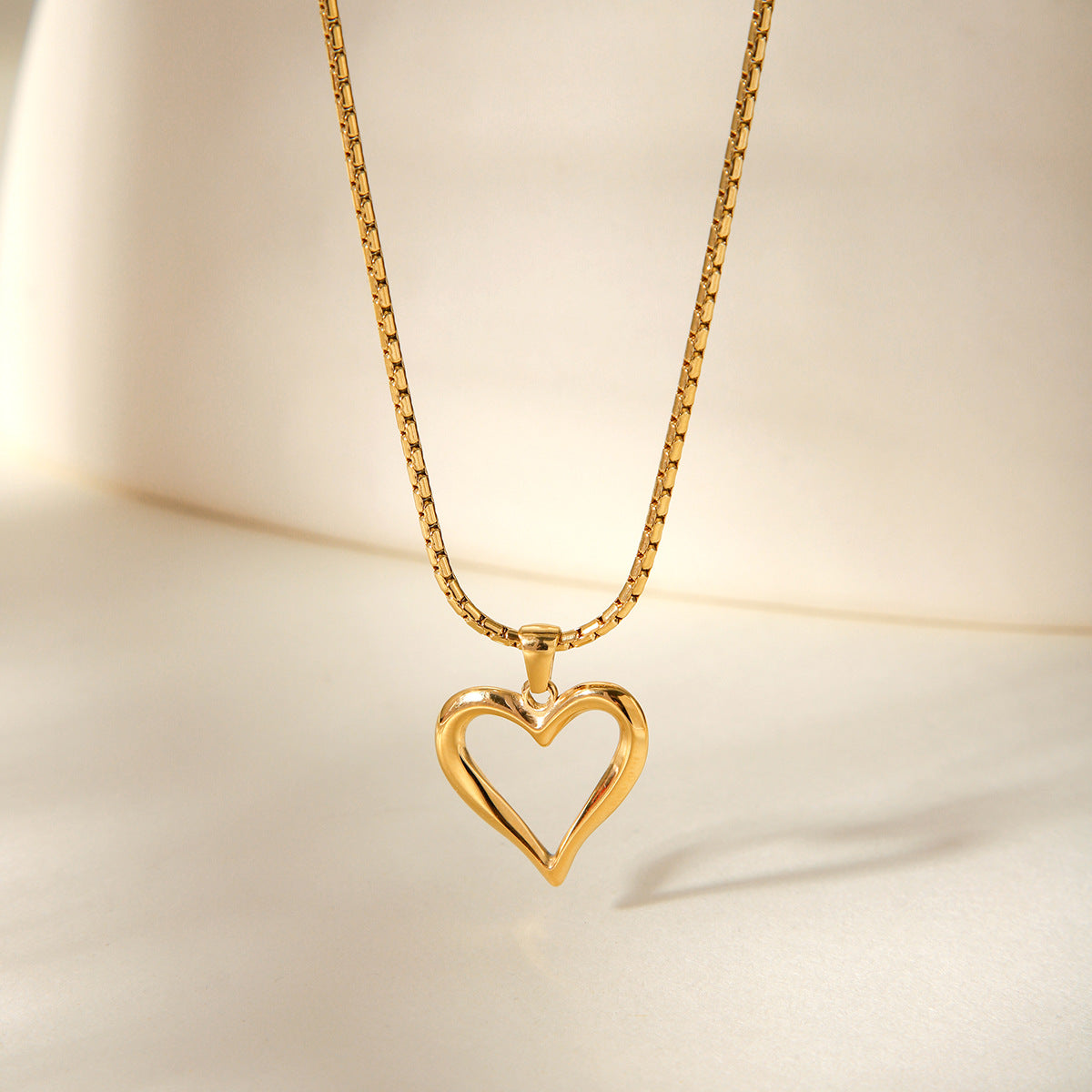 Minimalist Hollow Heart Pendant Necklace for Women Stainless Steel with Titanium Steel Accents Plated Box Chain