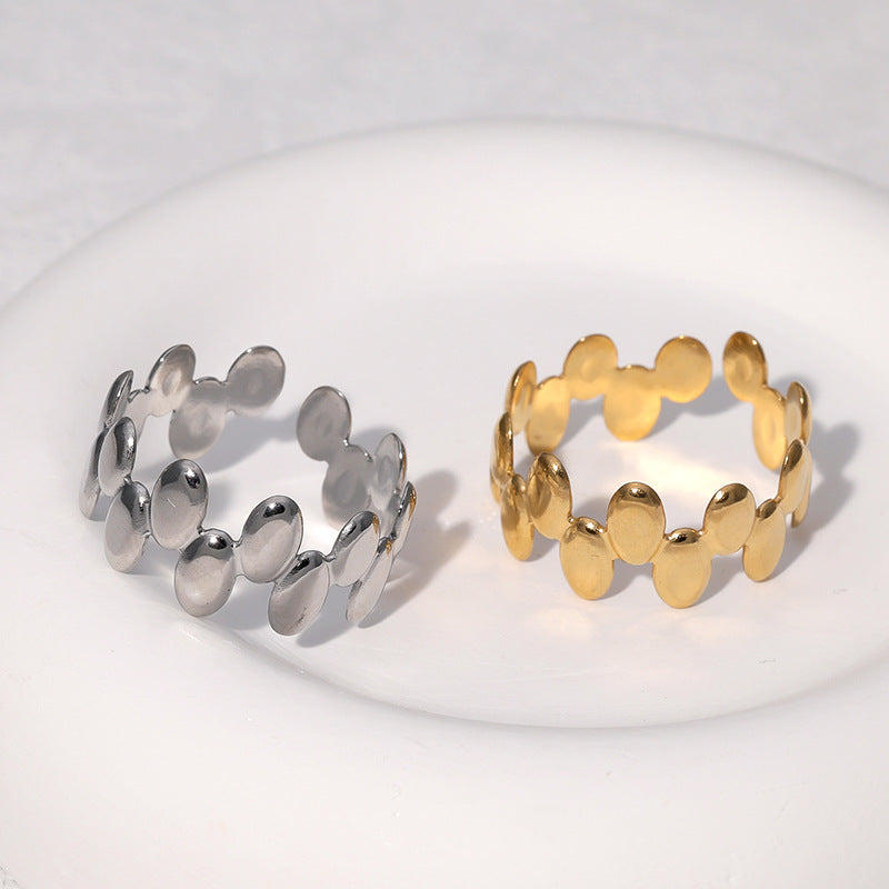 Minimalist Geometric Polka Dot Open Ring 18K Gold Plated Stainless Steel Fashion Jewelry for Women
