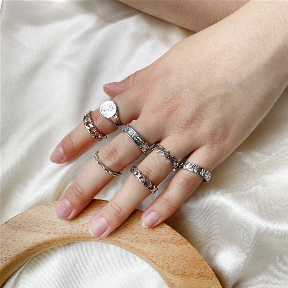Minimalist Casual Geometric Star Moon Hollow Plated Alloy Ring Set for Women