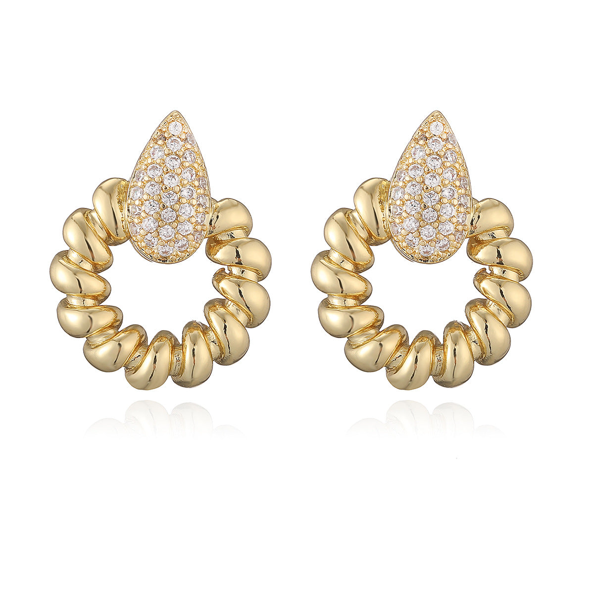 Vintage Elegant 18K Gold Plated Brass Heart Starfish Geometric Cubic Zirconia Stud Earrings for Women