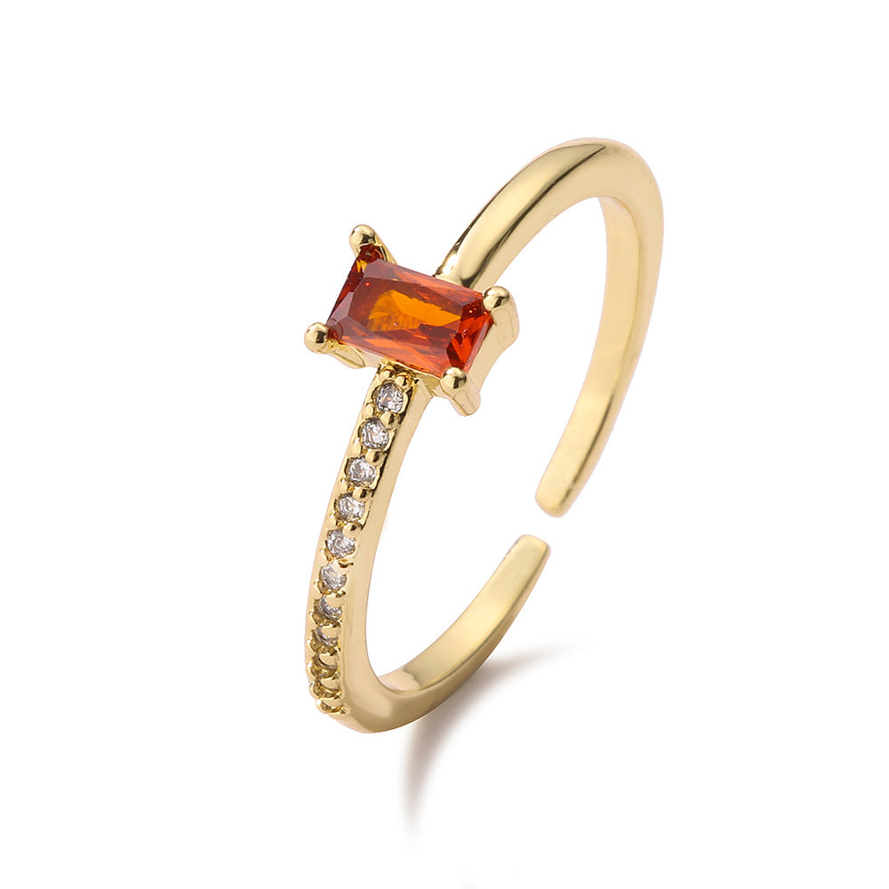 Elegant French-Style Geometric Open Ring for Women Made of Copper with Micro-Pavé Zirconia Accents