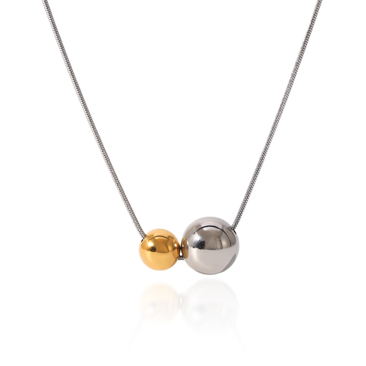 Minimalist Geometric Ball Pendant Necklace in Stainless Steel with Gold and Silver Plated Titanium Steel Accents Snake Chain Collar Jewelry for Women