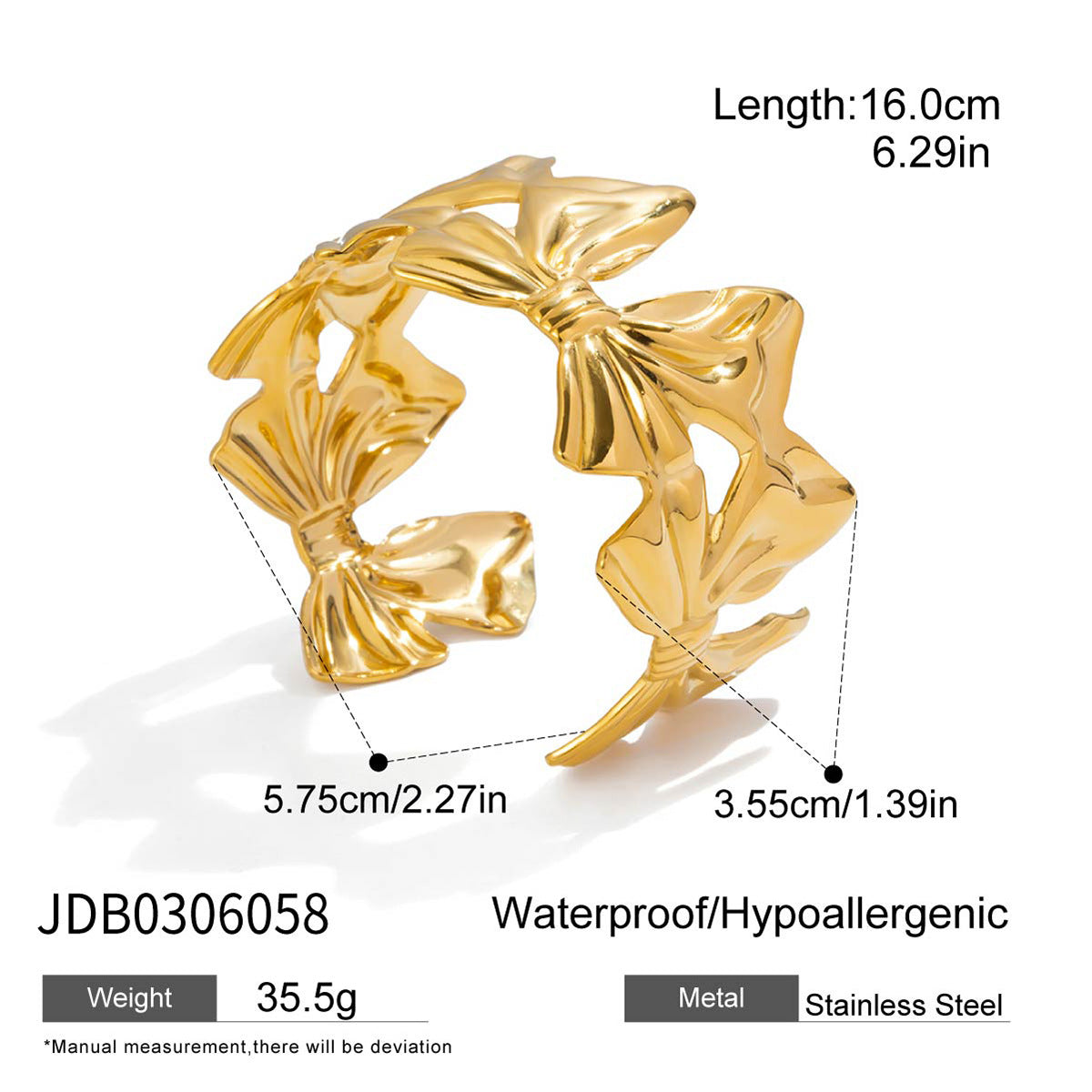 Elegante pulsera de acero de titanio en forma de lazo para mujer con acabado chapado, joyería hipoalergénica de acero inoxidable