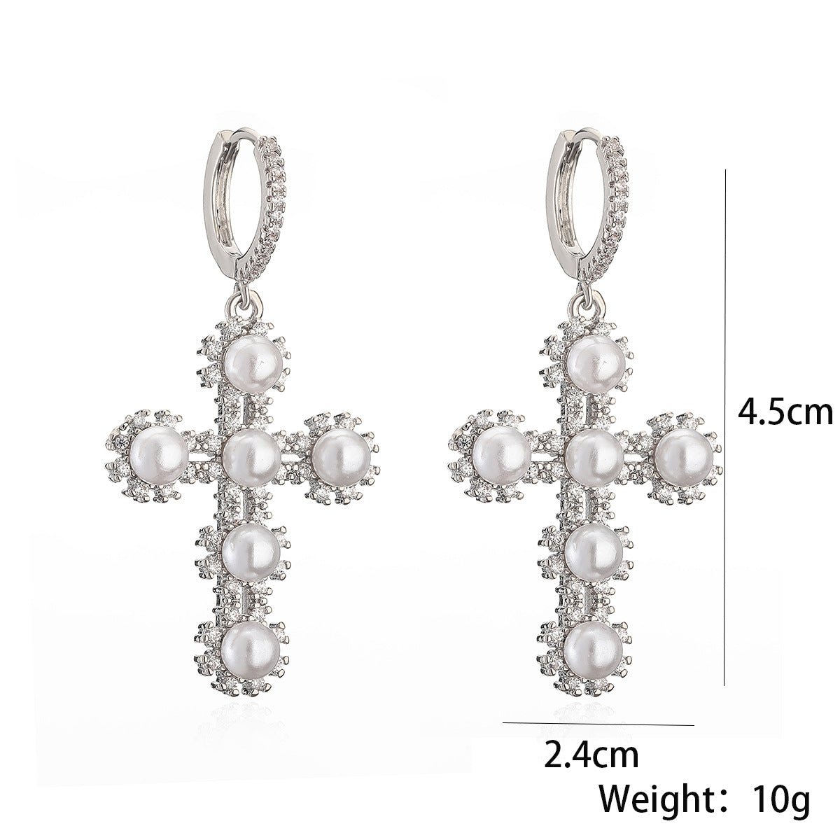 Orecchini da donna minimalisti a forma di croce in rame con placcatura in oro autentico e zirconi