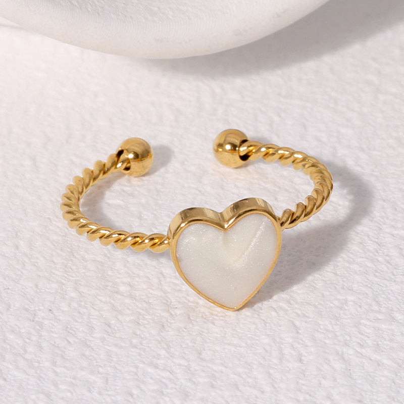 Sweet Minimalist Heart-Shaped Stainless Steel Ring for Women with Plated Finish Adjustable Open Band