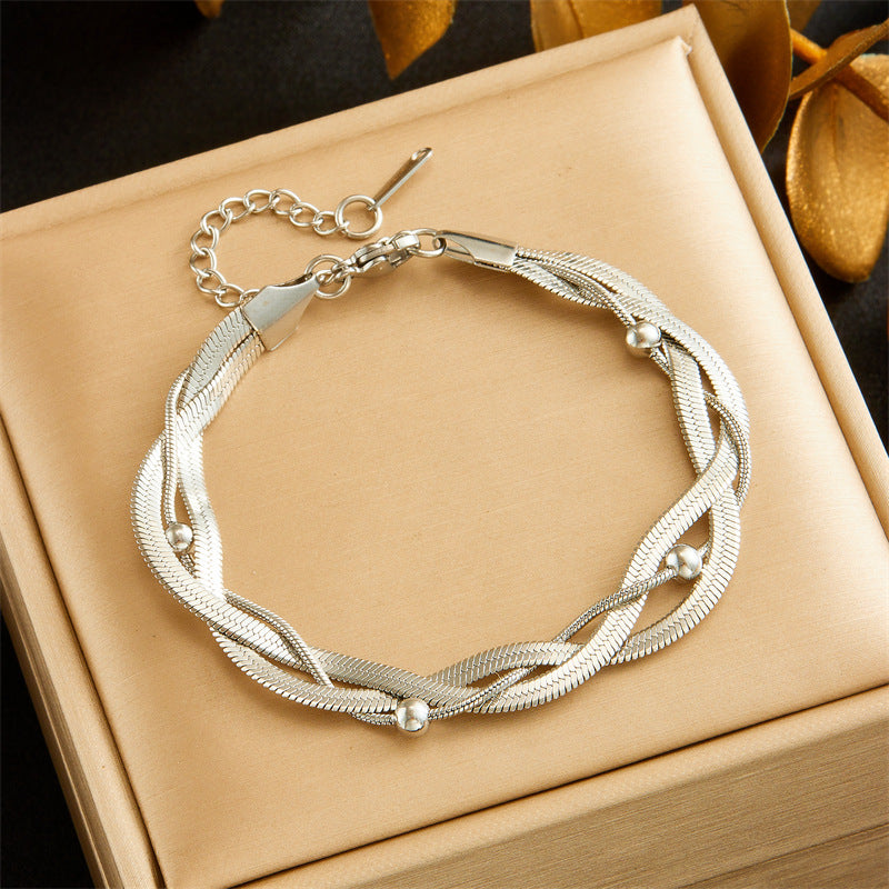 Vintage Elegant Round Star Stainless Steel Plated Rhinestone Bracelet with Lightning and Blue Eye Charms